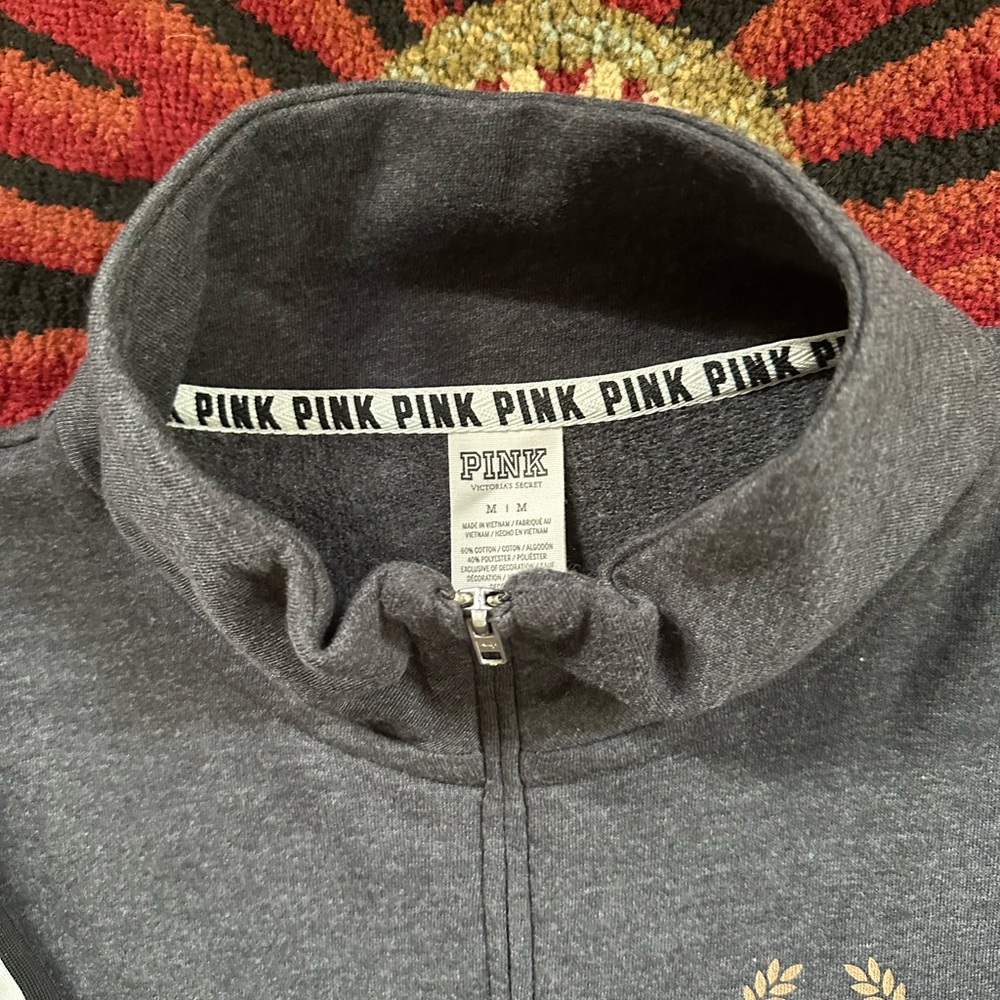 NWOT PINK Victoria Secret Women’s Grey Vintage Varsity BLING sequin sweatshirt - Picture 3 of 4